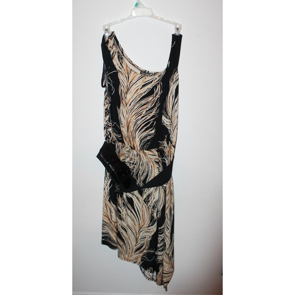 Bisou Bisou Dress Feather Design One Shoulder fit Size1X Belt by Michele Bohbot - Picture 4 of 6
